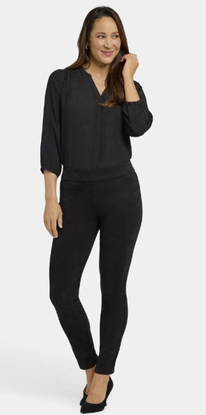 NYDJ Women's 26W Black LiftXTuck Stretch Faux Suede Basic Legging Pants G8-2